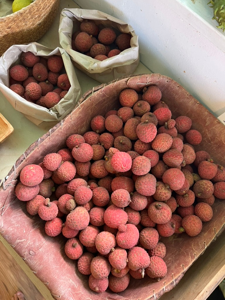 lychee displayed on a table on Kauai at 'Ohi 'Ohi Shop