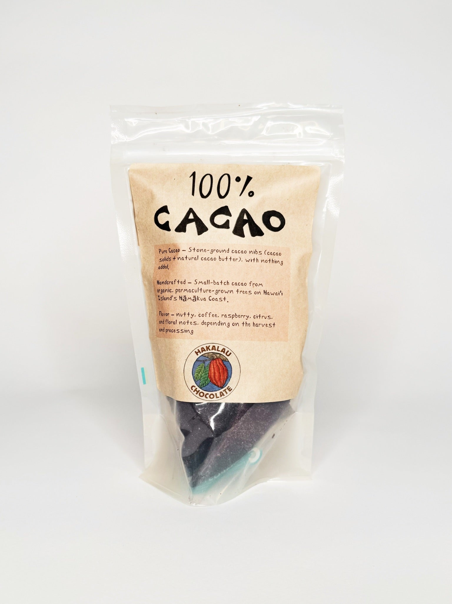 Bag of 100% Cacao with a visible brand logo on a white background